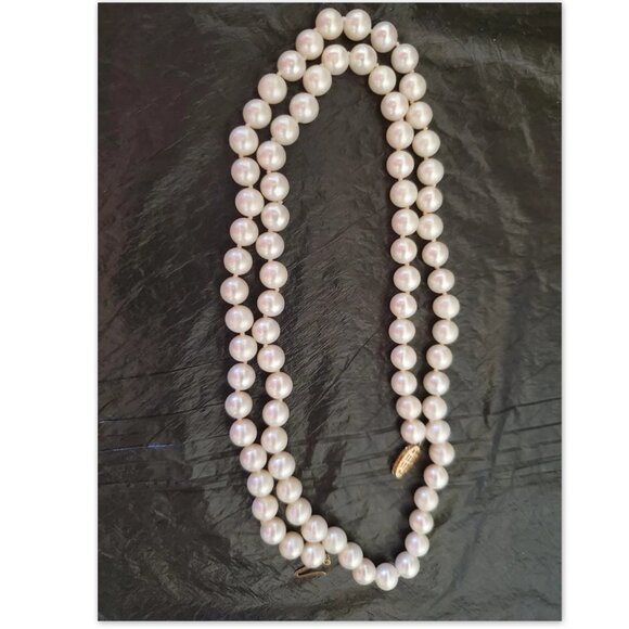 14k Yellow Gold JCM White Freshwater Pearl Necklace 24" Signed - Picture 2 of 7